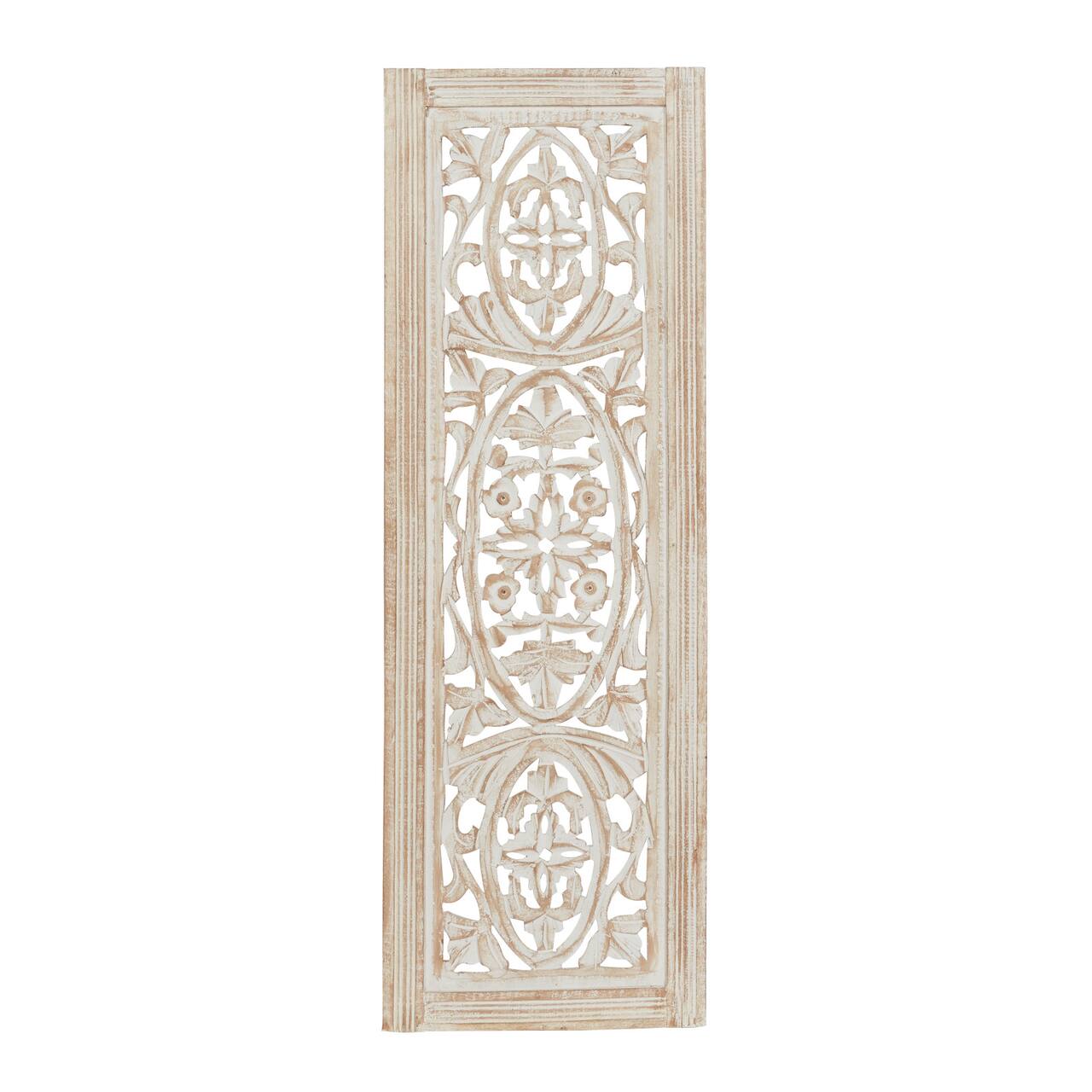 Cream Traditional Floral Mango Wood Wall Décor